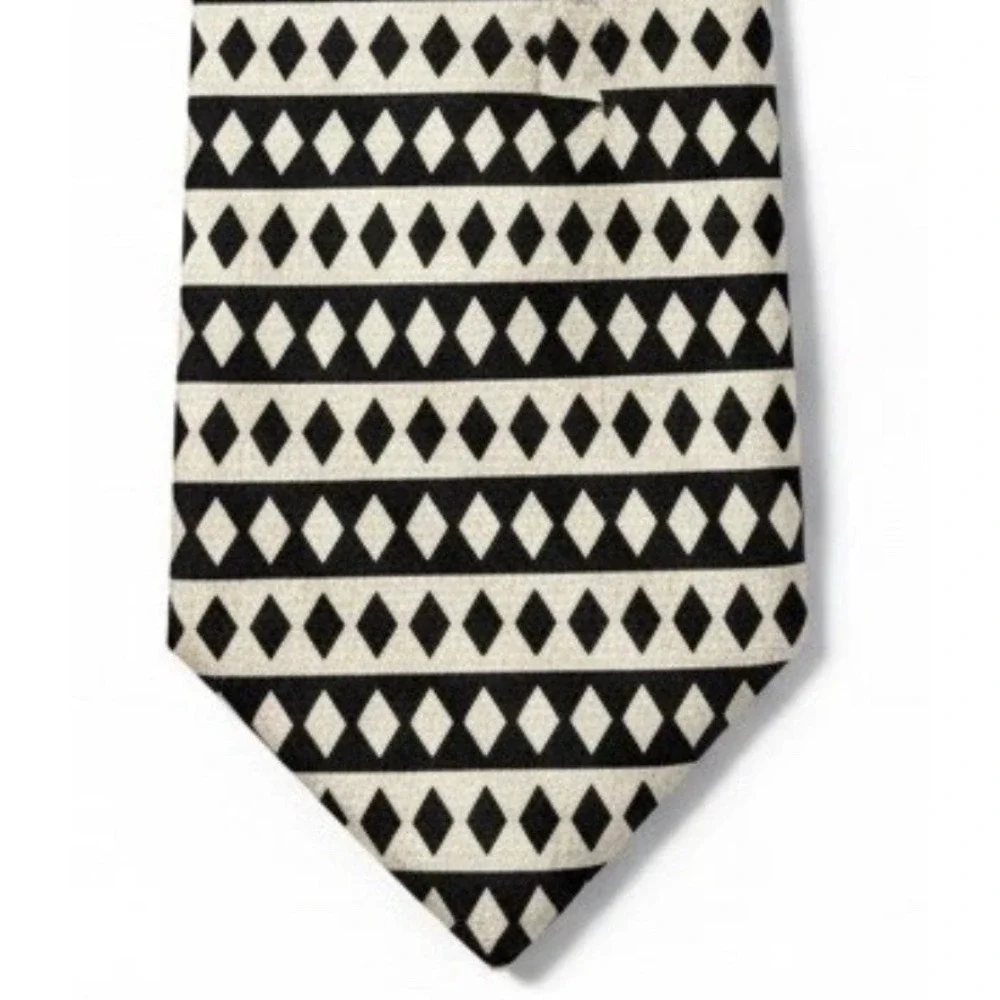 Vintage Tongue‎ Tied Tom McLellon Silk Tie Geometric Black Cream